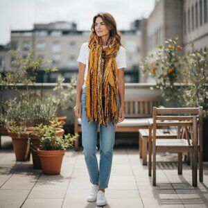 Gold Hint of Purple Mix Yarn Scarf 60 Inch